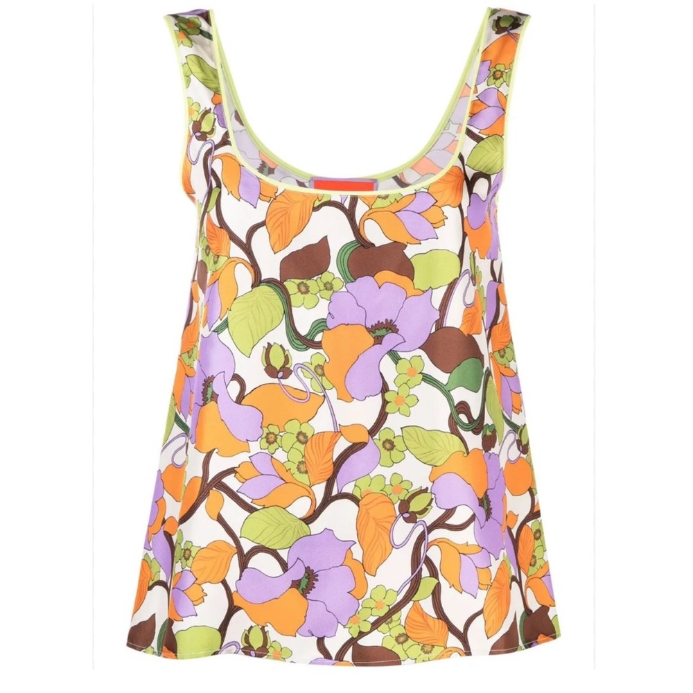 NWT La DoubleJ Vines Bianco Multicolor Floral Silk Twirl Top size M reg $350